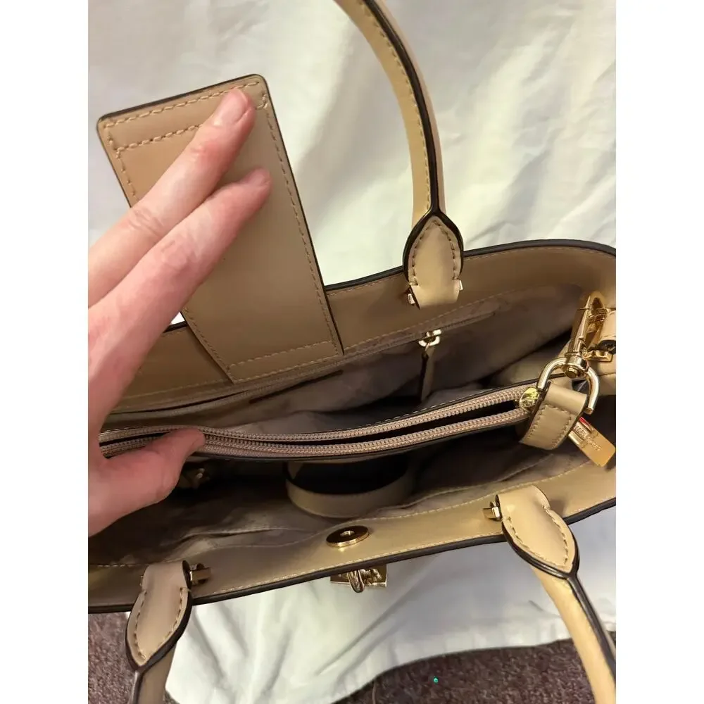 Michael Kors Gramercy Satchel Embossed Purse Beige Tan GS
